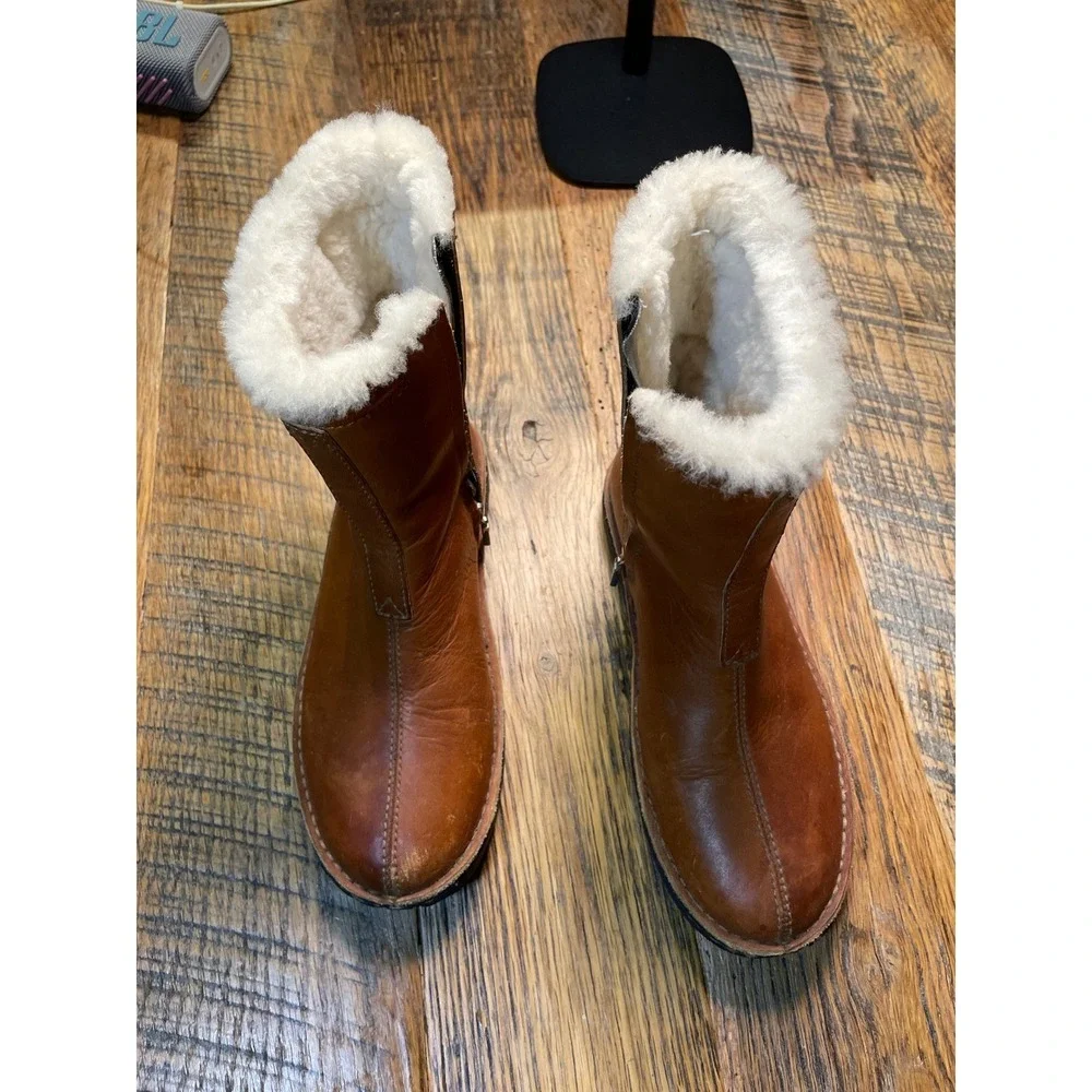 Polo Sport Kid‎ Brown Leather Fur Lined Winter Boots Side Zip Girls Size 6.5 Boy
